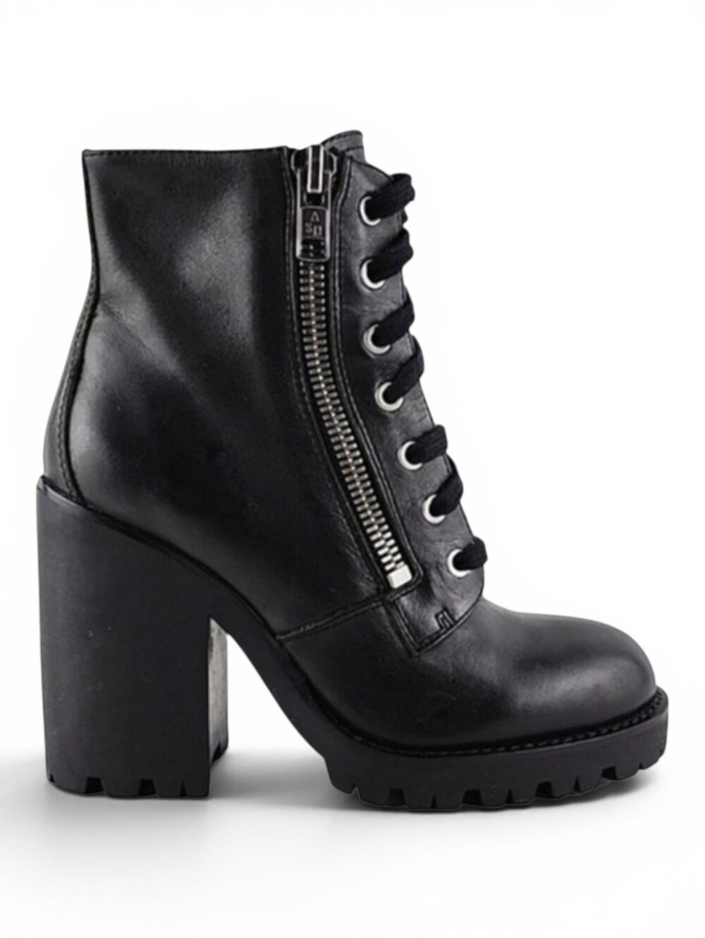 ASH Women's Poker Black Leather Lace Up Chunky Heeled Boots 37